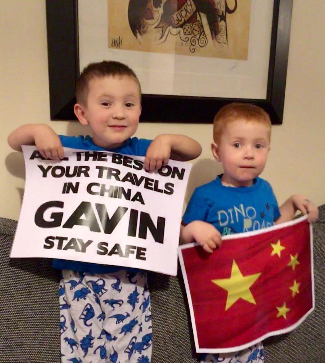 My 2 nephews with an early morning good luck message